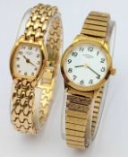 A Pair of Gold Tone, Rotary Bracelet Watches. In Full Working Order. New Batteries Fitted