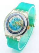 A Swatch, Automatic, Vintage, Time to Move, Earth Summit 1992, Green Rubber Strap Watch. Model