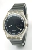 A Swatch, Vintage, 1992, Gutenberg, Rubber Strap Watch. Model GK703. In Original Box and in