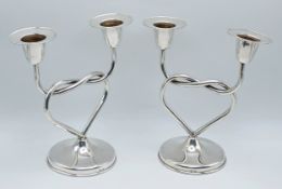 A PAIR OF FABULOUS 925 STERLING SILVER DOUBLE CANDLESTICK. ELEGANT TWIN BRANCH DESIGN featuring an