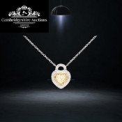 Heart Shape & Cut Natural Fancy Yellow Diamond Pendant & Chain set in 18k White & yellow Gold