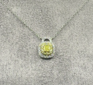 Cushion Shape 1.20 Carat Fancy Yellow Natural Diamond Pendant & Chain - 18k white gold