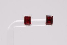 Emerald Shape Ruby Red 4.1 Carat Earrings 18K White Gold