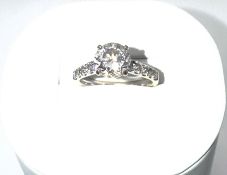 Natural Diamond Ring Set with 34 Round Brillaint 0.72cts, in Centre 1.75ct set in 18k White Gold