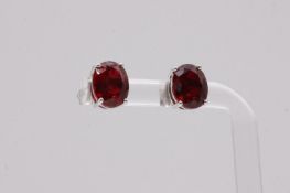 Oval Shape Ruby Red 7.2 Carat Earrings 18K White Gold