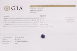 Natural Sapphire Oval Blue 4.10ct - GIA Certificated