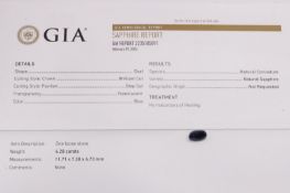Natural Sapphire Oval Blue 4.28ct - GIA Certificated