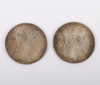 Two Maria Theresa Thalers, 1780, restrike, (2)