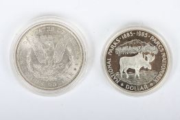 USA Morgan Dollar 1884 Oregan mint, with Canada 1985 silver Dollar, (2)