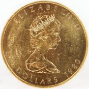 Canada Gold Maple Leaf 1oz, 1980, 50 Dollars