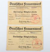 Third Reich Frauenwerk Membership Cards