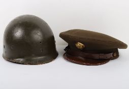 WW2 US Army Enlisted Mans Peaked Cap & M1 Helmet Liner.