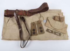 WW1 British Personal Equipment, Officers Bed Roll, Sam Browne and Dog Tag/Insignia