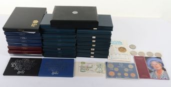 A run of UK Proof Coin sets, including 1981 through to 2008 and 2010 (27 sets), with 1966 coin