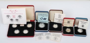 Various UK silver Proof coins, including 1984-1987 £1 Silver proof Collection, 1988 silver £1 in