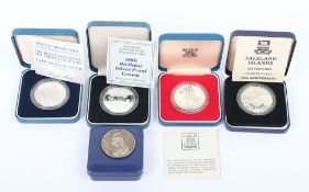 Various UK silver Proof coins, including 90th Birthday silver Crown, Charles & Diana silver Crown,