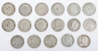 Various pre-1920 GB Halfcrowns, including Victoria 1880, 1888, 1892,  2x1893, 1899, 1900, Edward VII