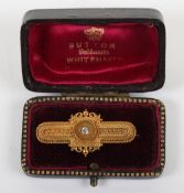 An early 20th century 15ct gold and diamond brooch, 45mm, 6g, in box