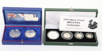 Silver Britannia 1997 Proof Collection with Entente Cordiale silver set, both boxed