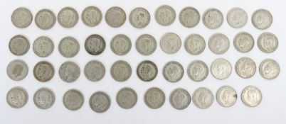 Various GB Florins 1920-1946, every dates and some multiples, (43 coins)