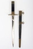WW2 French M-1935 Air Force Dagger, brass mounted blue grip, brass plain cross guard...
