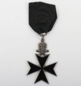 WW1 Bermont Avalov Cross. Large size enamel cross with skull and bones to top with ribbon in good