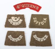 WW1 British Army Cloth Slip on Shoulder Titles, Plus 4th Queens Shoulder Title. A good slection of