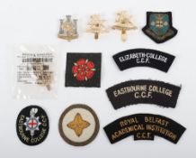 Assortment of Anodised Cap Badges, Cloth Shoulder Titles to the O.T.C & C.CF. Examples included