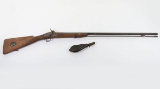 Precussion Musket with Powder Flask. Precussion musket with period leather powder flask. The