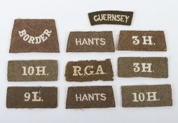WW1 British Cloth Embroidered Slip On Shoulder Titles. A good selection of Great War period