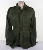 WW2 RAC Officers Jungle Tunic. Jungle green late war bush tunic with brass R.A.C. titles and