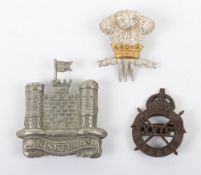 Officer's Service Dress Cap Badge to the 24th Lancers and a white metal Inniskilling Fusiliers