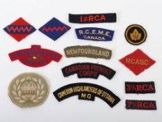 Small Lot of Canadian Cloth Badges. Lot incudes 1st, 3rd, & 7th Anti-Tank Royal Canadian