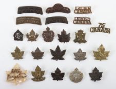 Selection of WW1 period Canadian Collar Badges & Shoulder Titles. Examples included are the 17th