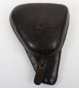 WW2 Japanese Nambo Holster. Hard shell leather holster with brass metal work, stitched star to front