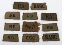 Small Collection of British Army Slip-on Shoulder titles. Examples included are the Buffs, General