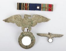 Third Reich NSSK Motor Helmet Eagle. Rare 1st pattern large eagle and swastika badge with prongs