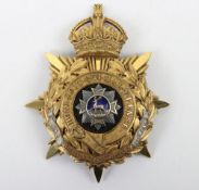 Post 1902 Bedfordshire and Hertfordshire Regiment Officers Home Service Helmet Plate, gilt metal