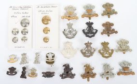 Assortment of British Military Cap, Collar, Anodised Badges & Buttons to Yeomanry Regiments.