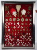 Large Frame of British Military Cap & Collar Badges in Metal & Anodised.