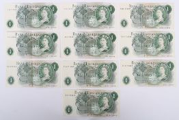 10x Page One Pound banknotes,