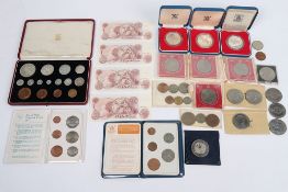 A group of coins including 1937 Specimen Set, 3x 1977 silver proof crowns,