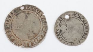A James I Shilling and a Elizabeth I sixpence,