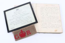 WW1 British Volunteer Training Corps (V.T.C) Armband & Mention in Despatches Certificate