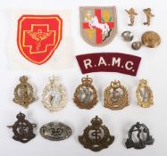 Assortment of Military Badges & Buttons in Cloth & Metal to Medical Services.