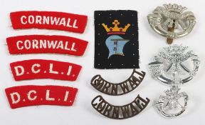 Assortment of Military Badges to The Duke of Cornwall's Light Infantry.