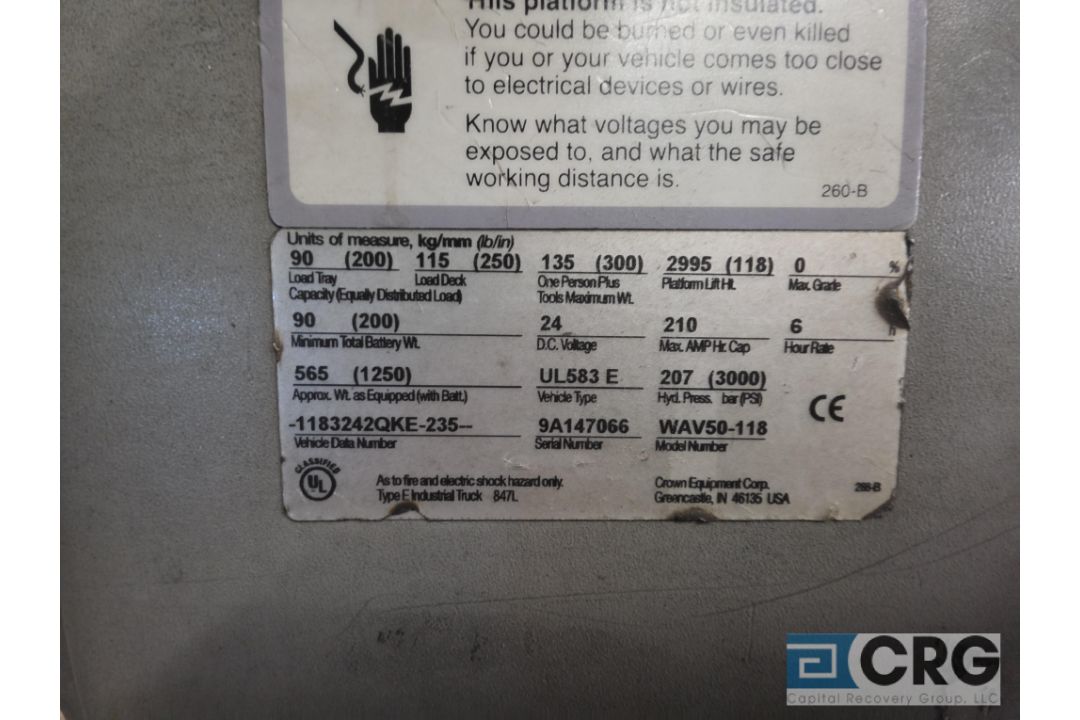 Crown WAV50-118 Electric Stand Up Boom Lift - Image 5 of 5