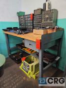 Metal workbench with wood top and metal drawer