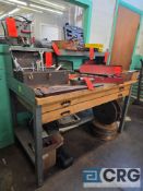 Metal workbench with wood top and 2 wood drawers