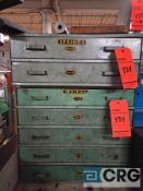 Assorted green metal spring storage cabinets with contents